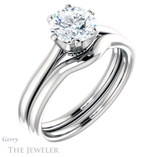 Round Cut Forever One Moissanite Engagement Ring #GTJ910-round-fo-w
