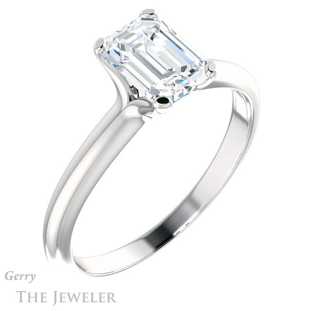 Emerald Cut Forever One Moissanite Engagement Ring #GTJ911-emerald-fb-w | Gerry The Jeweler Emerald Cut Forever Brilliant Moissanite Engagement Ring #GTJ911-emerald-fb-w