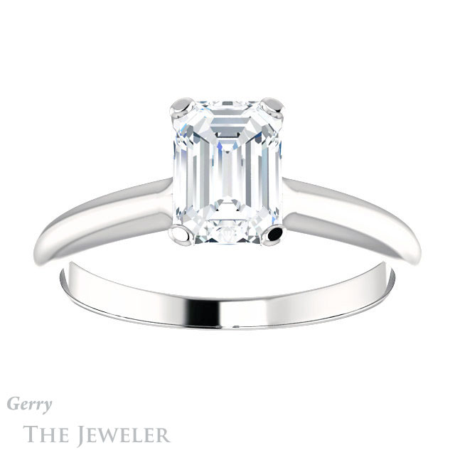 Emerald Cut Forever One Moissanite Engagement Ring #GTJ911-emerald-fb-w | Gerry The Jeweler Emerald Cut Forever Brilliant Moissanite Engagement Ring #GTJ911-emerald-fb-w