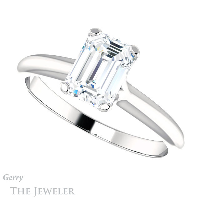 Emerald Cut Forever One Moissanite Engagement Ring #GTJ911-emerald-fb-w | Gerry The Jeweler Emerald Cut Forever Brilliant Moissanite Engagement Ring #GTJ911-emerald-fb-w