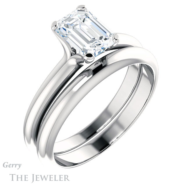 Emerald Cut Forever One Moissanite Engagement Ring #GTJ911-emerald-fb-w | Gerry The Jeweler Emerald Cut Forever Brilliant Moissanite Engagement Ring #GTJ911-emerald-fb-w