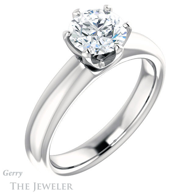 Round Cut Forever One Moissanite Engagement Ring #GTJ912-round-fo-w 4 Round Cut Forever One Moissanite Engagement Ring #GTJ912-round-fo-w