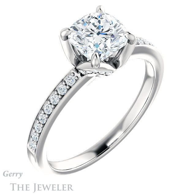 Cushion Cut Forever One Moissanite Engagement Ring #GTJ913-cushion-fo-w 4 Cushion Cut Forever One Moissanite Engagement Ring #GTJ913-cushion-fo-w