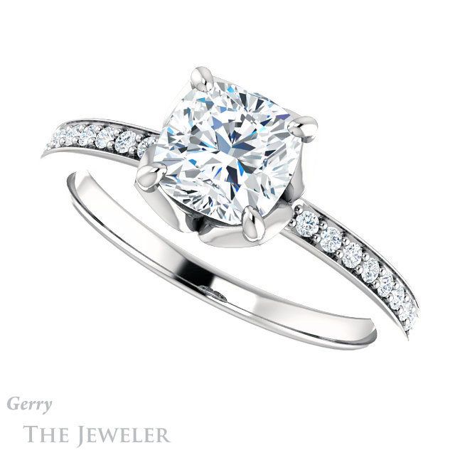 Cushion Cut Forever One Moissanite Engagement Ring #GTJ913-cushion-fo-w 5 Cushion Cut Forever One Moissanite Engagement Ring #GTJ913-cushion-fo-w