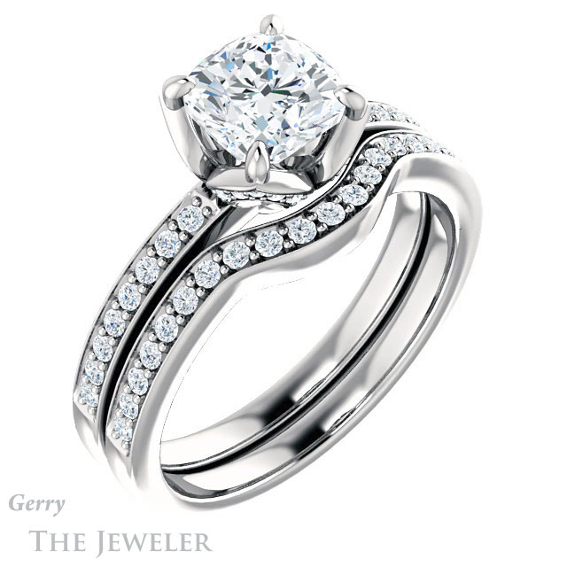 Cushion Cut Forever One Moissanite Engagement Ring #GTJ913-cushion-fo-w 6 Cushion Cut Forever One Moissanite Engagement Ring #GTJ913-cushion-fo-w
