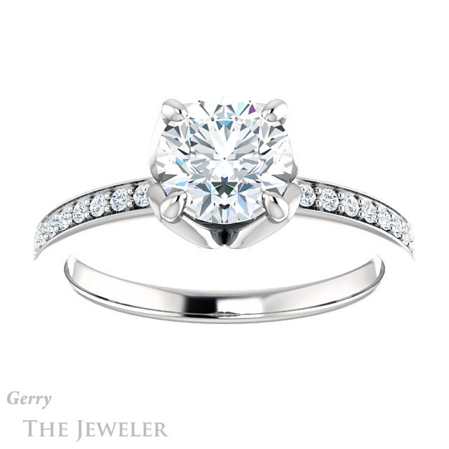 Round Cut Forever One Moissanite Engagement Ring #GTJ913-round-fo-w