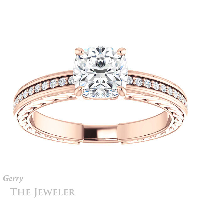 Cushion Cut Forever One Moissanite Engagement Ring #GTJ914-cushion-fo-r
