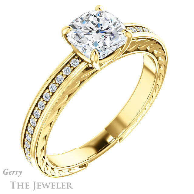 Cushion Cut Forever One Moissanite Engagement Ring #GTJ914-cushion-fo-y