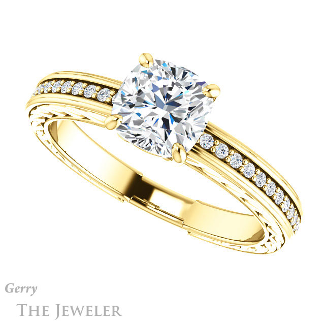 Cushion Cut Forever One Moissanite Engagement Ring #GTJ914-cushion-fo-y