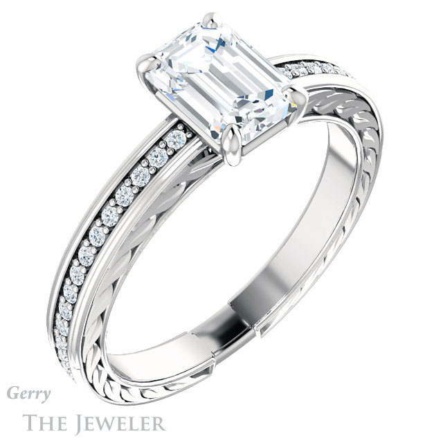 Emerald Cut Forever Brilliant Moissanite Engagement Ring #GTJ914-emerald-fb-w