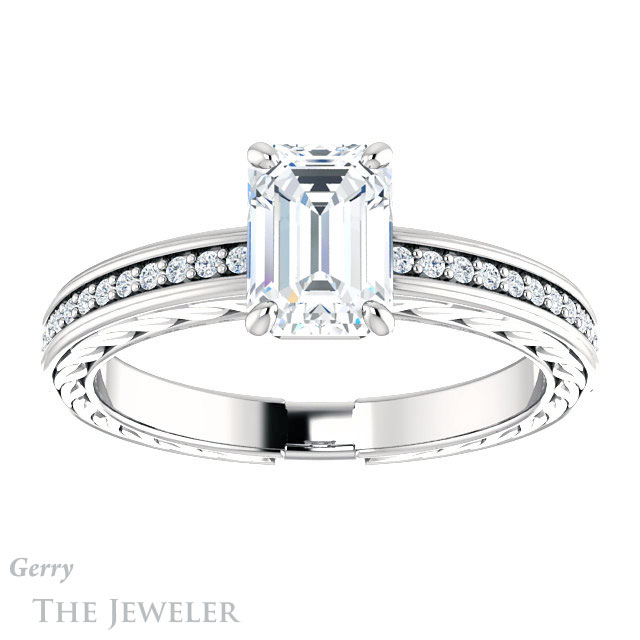 Emerald Cut Forever Brilliant Moissanite Engagement Ring #GTJ914-emerald-fb-w