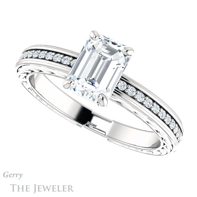 Emerald Cut Forever Brilliant Moissanite Engagement Ring #GTJ914-emerald-fb-w