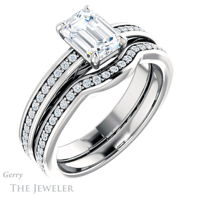 Emerald Cut Forever Brilliant Moissanite Engagement Ring #GTJ914-emerald-fb-w
