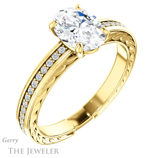 Oval Shaped Forever One Moissanite Engagement Ring #GTJ914-oval-fo-y