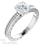 Round Cut Forever One Moissanite Engagement Ring #GTJ914-round-fo-w