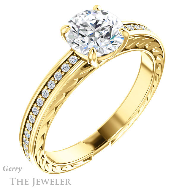 Round Cut Forever One Moissanite Engagement Ring #GTJ914-round-fo-y