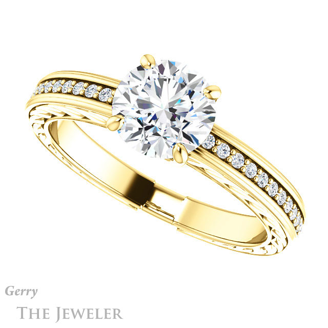 Round Cut Forever One Moissanite Engagement Ring #GTJ914-round-fo-y