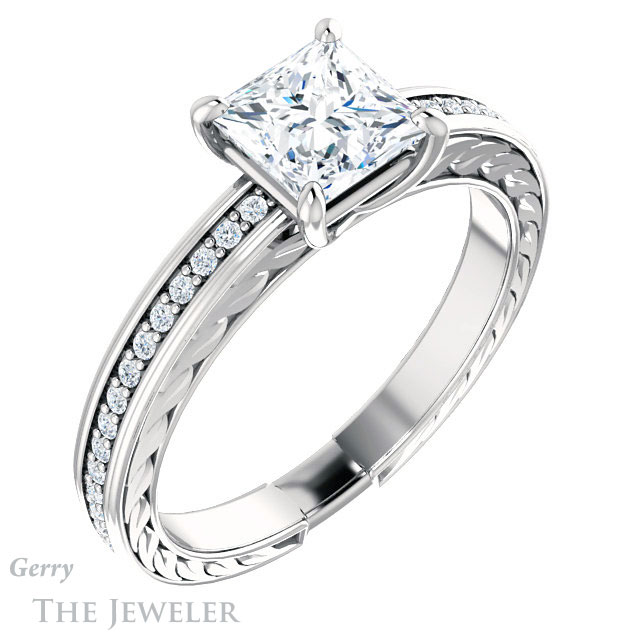 Princess Cut Forever One Moissanite Engagement Ring #GTJ914-square-fo-w