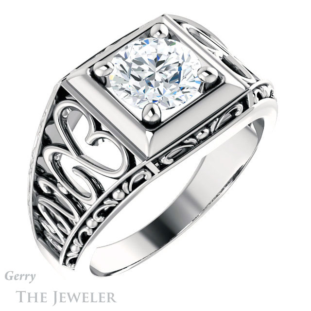 Round Cut Forever One Moissanite Engagement Ring #GTJ915-round-fo-w | Gerry The Jeweler Round Cut Forever One Moissanite Engagement Ring #GTJ915-round-fo-w