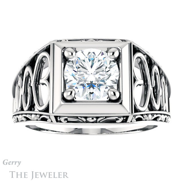 Round Cut Forever One Moissanite Engagement Ring #GTJ915-round-fo-w | Gerry The Jeweler Round Cut Forever One Moissanite Engagement Ring #GTJ915-round-fo-w