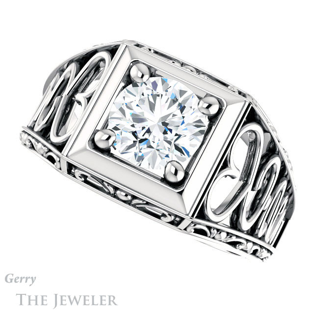 Round Cut Forever One Moissanite Engagement Ring #GTJ915-round-fo-w | Gerry The Jeweler Round Cut Forever One Moissanite Engagement Ring #GTJ915-round-fo-w