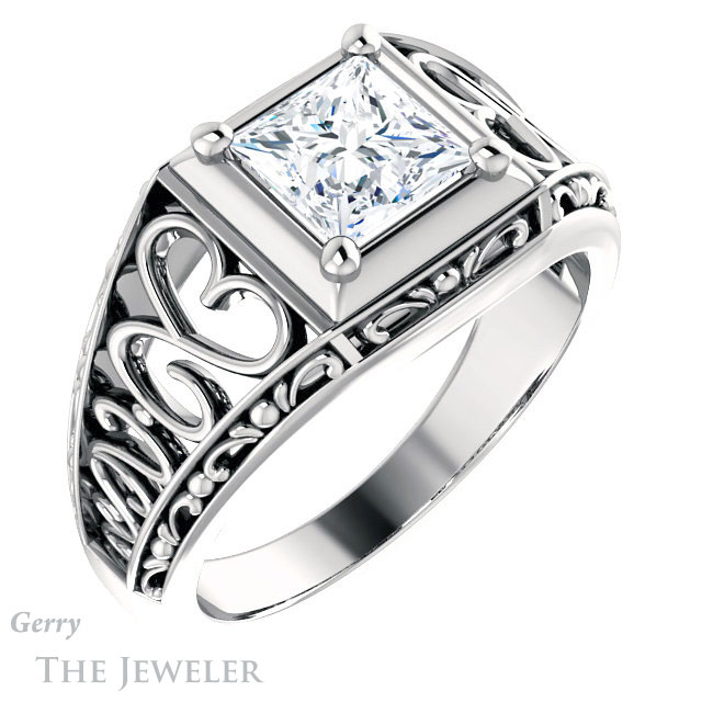 Princess Cut Forever One Moissanite Engagement Ring #GTJ915-square-fo-w | Gerry The Jeweler Princess Cut Forever One Moissanite Engagement Ring #GTJ915-square-fo-w