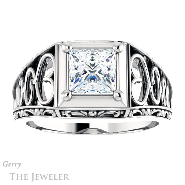 Princess Cut Forever One Moissanite Engagement Ring #GTJ915-square-fo-w | Gerry The Jeweler Princess Cut Forever One Moissanite Engagement Ring #GTJ915-square-fo-w