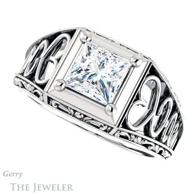 Princess Cut Forever One Moissanite Engagement Ring #GTJ915-square-fo-w | Gerry The Jeweler Princess Cut Forever One Moissanite Engagement Ring #GTJ915-square-fo-w
