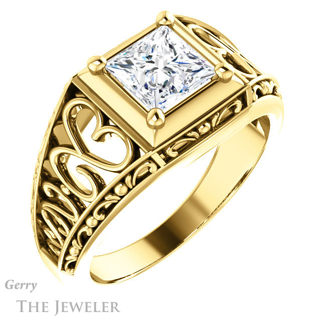 Princess Cut Forever One Moissanite Engagement Ring #GTJ915-square-fo-y | Gerry The Jeweler Princess Cut Forever One Moissanite Engagement Ring #GTJ915-square-fo-y