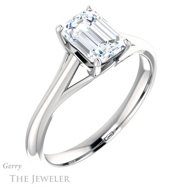 Emerald Cut Forever One Moissanite Engagement Ring #GTJ916-emerald-fb-w 4 Emerald Cut Forever Brilliant Moissanite Engagement Ring #GTJ916-emerald-fb-w