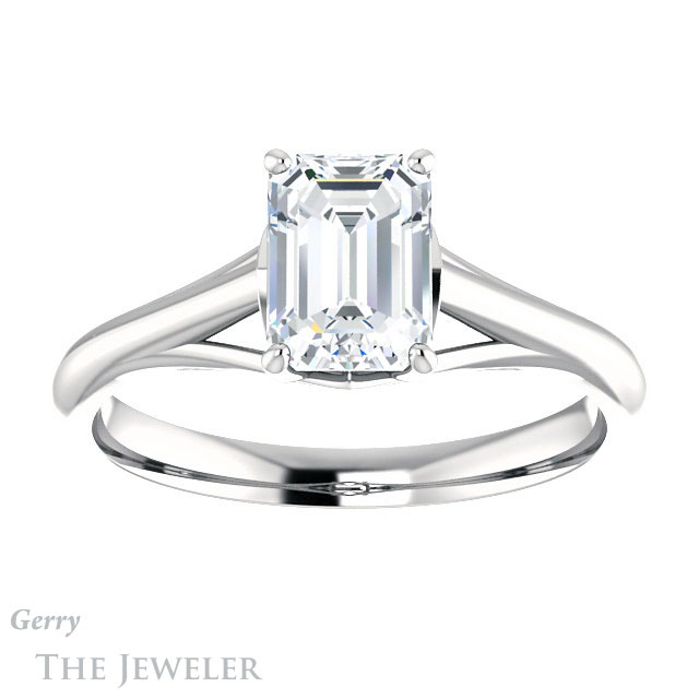 Emerald Cut Forever One Moissanite Engagement Ring #GTJ916-emerald-fb-w 1 Emerald Cut Forever Brilliant Moissanite Engagement Ring #GTJ916-emerald-fb-w