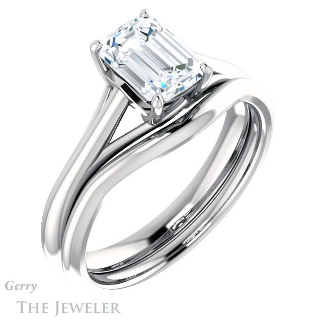 Emerald Cut Forever One Moissanite Engagement Ring #GTJ916-emerald-fb-w 6 Emerald Cut Forever Brilliant Moissanite Engagement Ring #GTJ916-emerald-fb-w