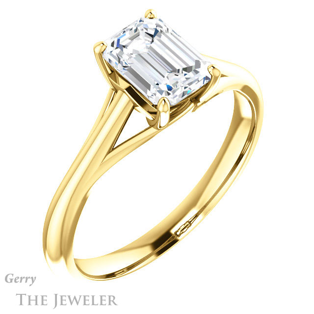 Emerald Cut Forever One Moissanite Engagement Ring #GTJ916-emerald-fb-y 4 Emerald Cut Forever Brilliant Moissanite Engagement Ring #GTJ916-emerald-fb-y