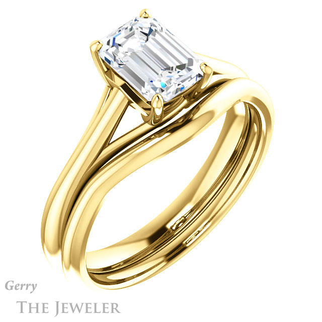 Emerald Cut Forever One Moissanite Engagement Ring #GTJ916-emerald-fb-y 6 Emerald Cut Forever Brilliant Moissanite Engagement Ring #GTJ916-emerald-fb-y
