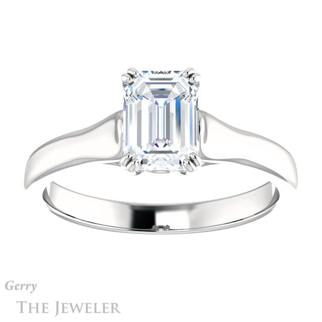 Emerald Cut Forever One Moissanite Engagement Ring #GTJ917-emerald-fb-w 1 Emerald Cut Forever Brilliant Moissanite Engagement Ring #GTJ917-emerald-fb-w