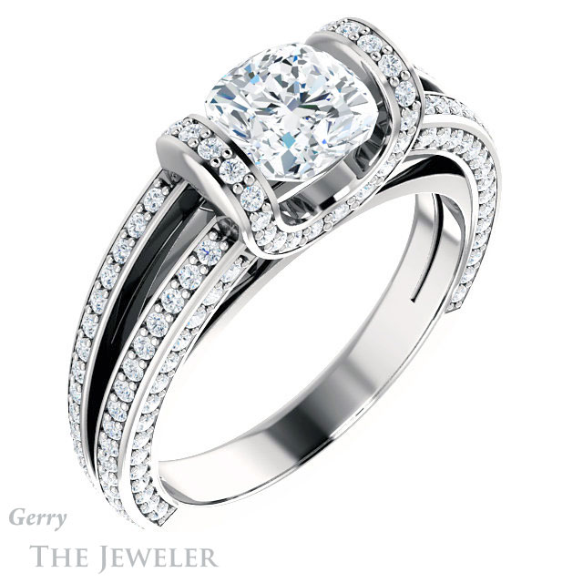 Cushion Cut Forever One Moissanite Engagement Ring #GTJ918-cushion-fo-w | Gerry The Jeweler Cushion Cut Forever One Moissanite Engagement Ring #GTJ918-cushion-fo-w