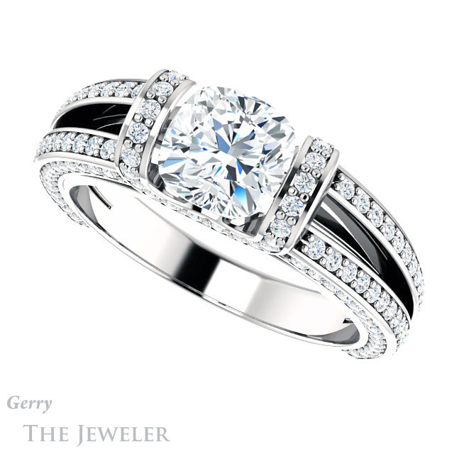 Cushion Cut Forever One Moissanite Engagement Ring #GTJ918-cushion-fo-w | Gerry The Jeweler Cushion Cut Forever One Moissanite Engagement Ring #GTJ918-cushion-fo-w