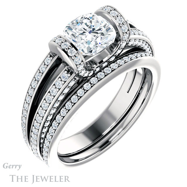 Cushion Cut Forever One Moissanite Engagement Ring #GTJ918-cushion-fo-w | Gerry The Jeweler Cushion Cut Forever One Moissanite Engagement Ring #GTJ918-cushion-fo-w