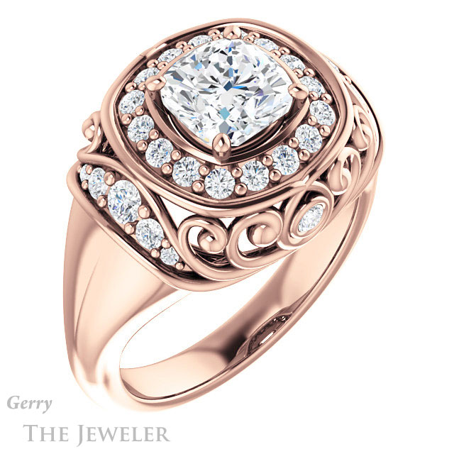 Cushion Cut Forever One Moissanite Engagement Ring #GTJ919-cushion-fo-r | Gerry The Jeweler Cushion Cut Forever One Moissanite Engagement Ring #GTJ919-cushion-fo-r