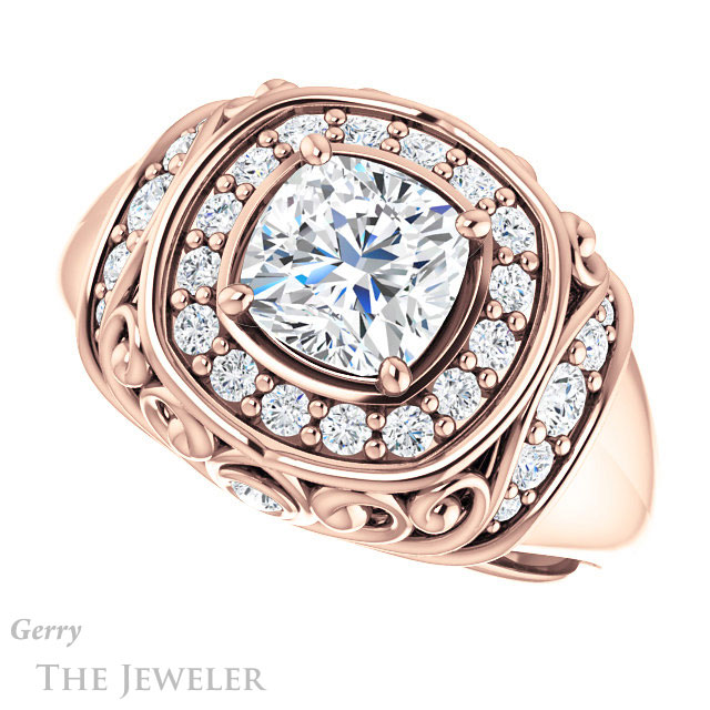 Cushion Cut Forever One Moissanite Engagement Ring #GTJ919-cushion-fo-r | Gerry The Jeweler Cushion Cut Forever One Moissanite Engagement Ring #GTJ919-cushion-fo-r