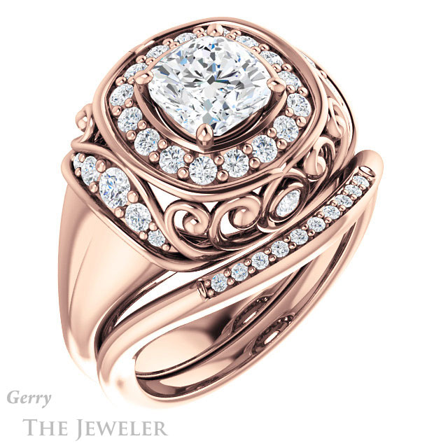 Cushion Cut Forever One Moissanite Engagement Ring #GTJ919-cushion-fo-r | Gerry The Jeweler Cushion Cut Forever One Moissanite Engagement Ring #GTJ919-cushion-fo-r