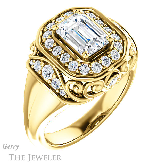 Emerald Cut Forever One Moissanite Engagement Ring #GTJ919-emerald-fb-y | Gerry The Jeweler Emerald Cut Forever Brilliant Moissanite Engagement Ring #GTJ919-emerald-fb-y