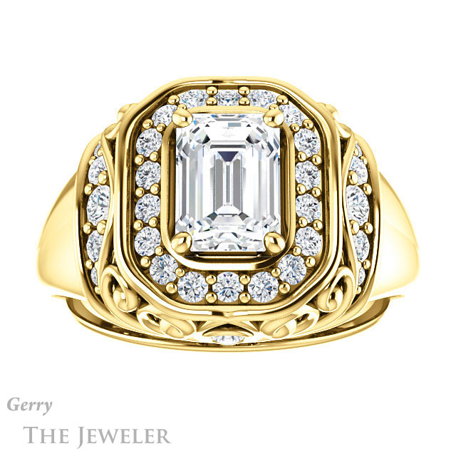 Emerald Cut Forever One Moissanite Engagement Ring #GTJ919-emerald-fb-y | Gerry The Jeweler Emerald Cut Forever Brilliant Moissanite Engagement Ring #GTJ919-emerald-fb-y