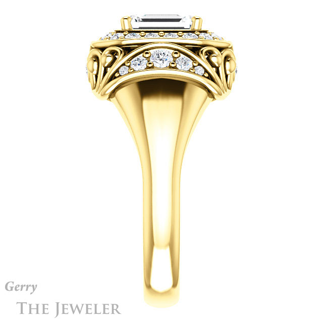 Emerald Cut Forever One Moissanite Engagement Ring #GTJ919-emerald-fb-y | Gerry The Jeweler Emerald Cut Forever Brilliant Moissanite Engagement Ring #GTJ919-emerald-fb-y