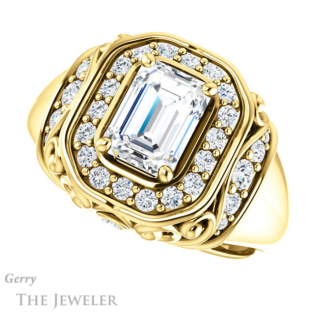 Emerald Cut Forever One Moissanite Engagement Ring #GTJ919-emerald-fb-y | Gerry The Jeweler Emerald Cut Forever Brilliant Moissanite Engagement Ring #GTJ919-emerald-fb-y