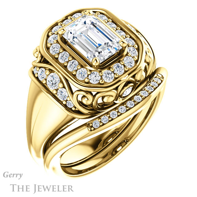 Emerald Cut Forever One Moissanite Engagement Ring #GTJ919-emerald-fb-y | Gerry The Jeweler Emerald Cut Forever Brilliant Moissanite Engagement Ring #GTJ919-emerald-fb-y