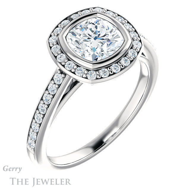 Cushion Cut Forever One Moissanite Engagement Ring #GTJ920-cushion-fo-w