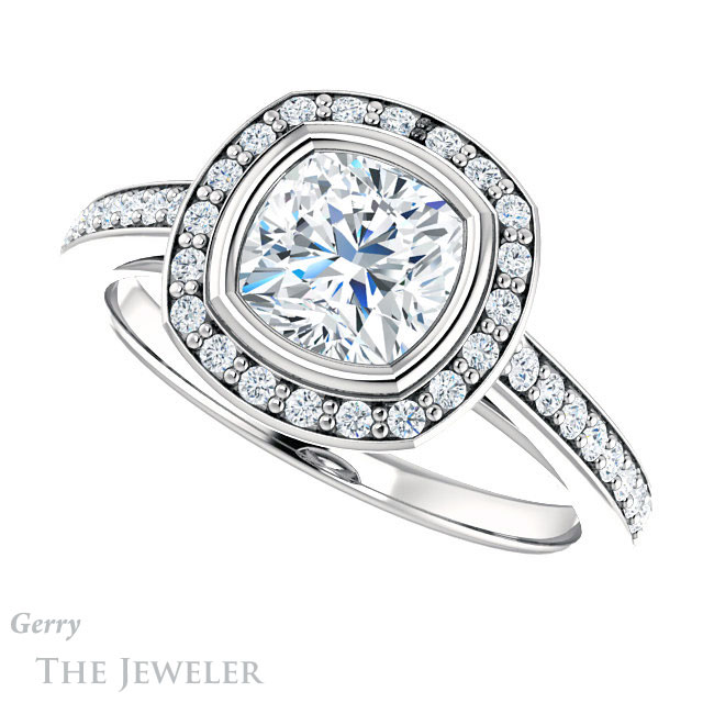 Cushion Cut Forever One Moissanite Engagement Ring #GTJ920-cushion-fo-w