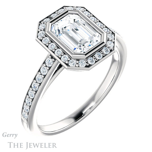 Emerald Cut Forever Brilliant Moissanite Engagement Ring #GTJ920-emerald-fb-w