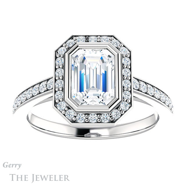 Emerald Cut Forever Brilliant Moissanite Engagement Ring #GTJ920-emerald-fb-w
